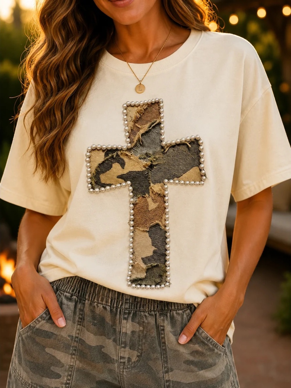BRAND NEW WITH TAGS Cream Camo Cross Graphic Tee